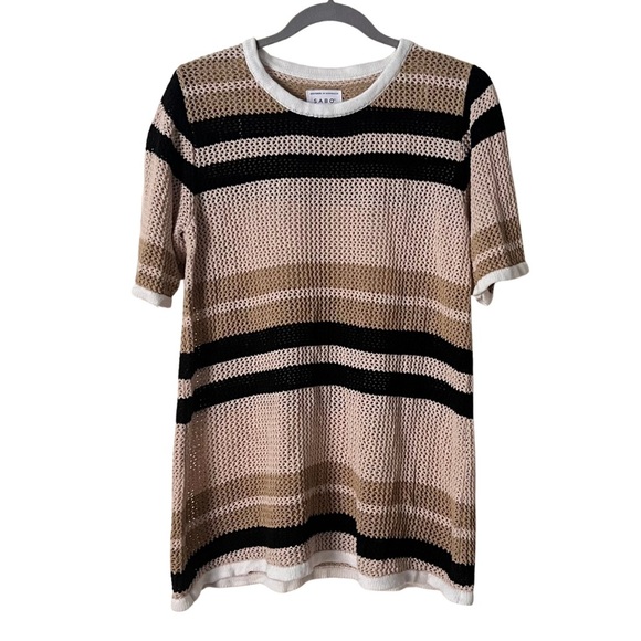 SABO Quinn striped crochet knit cotton short sleeve top, size Large - Picture 2 of 10